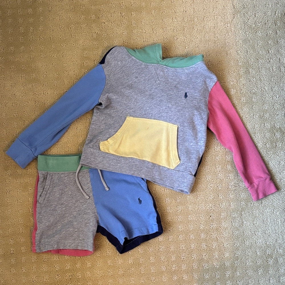 Polo by Ralph Lauren Grey Hoodie and Short Set with Pastel Colorblocking